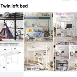Loft Bed Frame Twin Size with Safety Ladder,White ,blue and black ($120 each)