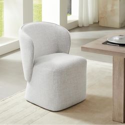 Upholstered Dining Chair with Casters No Assembly Linen DeskChair Wingback Single Sofa for Kitchen Diningroom Bedroom Readingroom,1 PCS,Light Grey