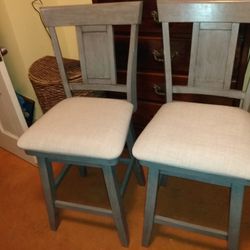 2 Grey Counter Chairs Padded Swivel Panel Back.