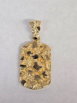 14kt Gold Nugget Dog Tag Pendant
