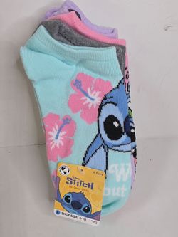 Disney Stitch 6pair No Show Socks Lg (4-10)