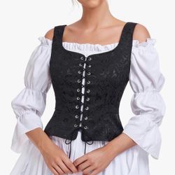 Small Black Corset Tops for Women Pirate Vest Renaissance Costume Medieval Viking Victorian Halloween Costumes