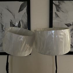 2 White Lamp Shade, Large Drum Lampshade 
