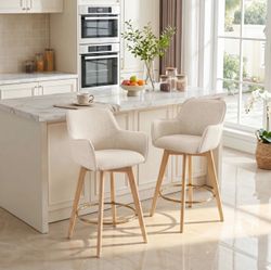 Set of 2 swivel wingback linen bar stools