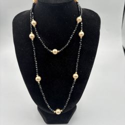 Golden Pearl & Thai Black Spinel 30” Necklace 