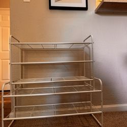  2 White Metal Shoe Racks – Stackable or Separate | Holds 18-24 Pairs