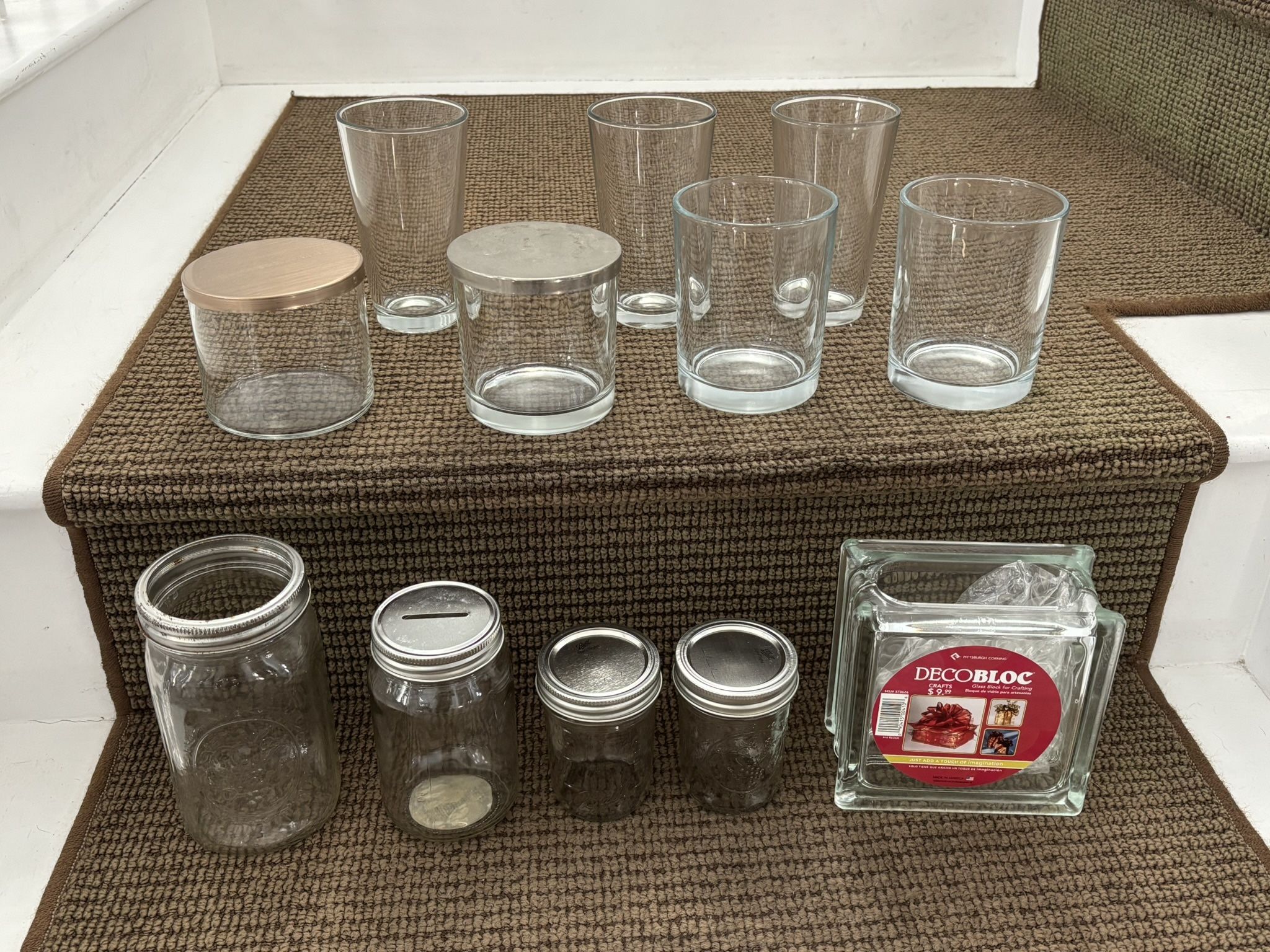Mason jars glass cup blanks craft blocks containers lot of 12