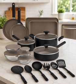 Bella 21-Piece Nonstick Cookware Set, Black