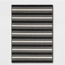 5'x7' Striped Outdoor Area Rug Charcoal Gray