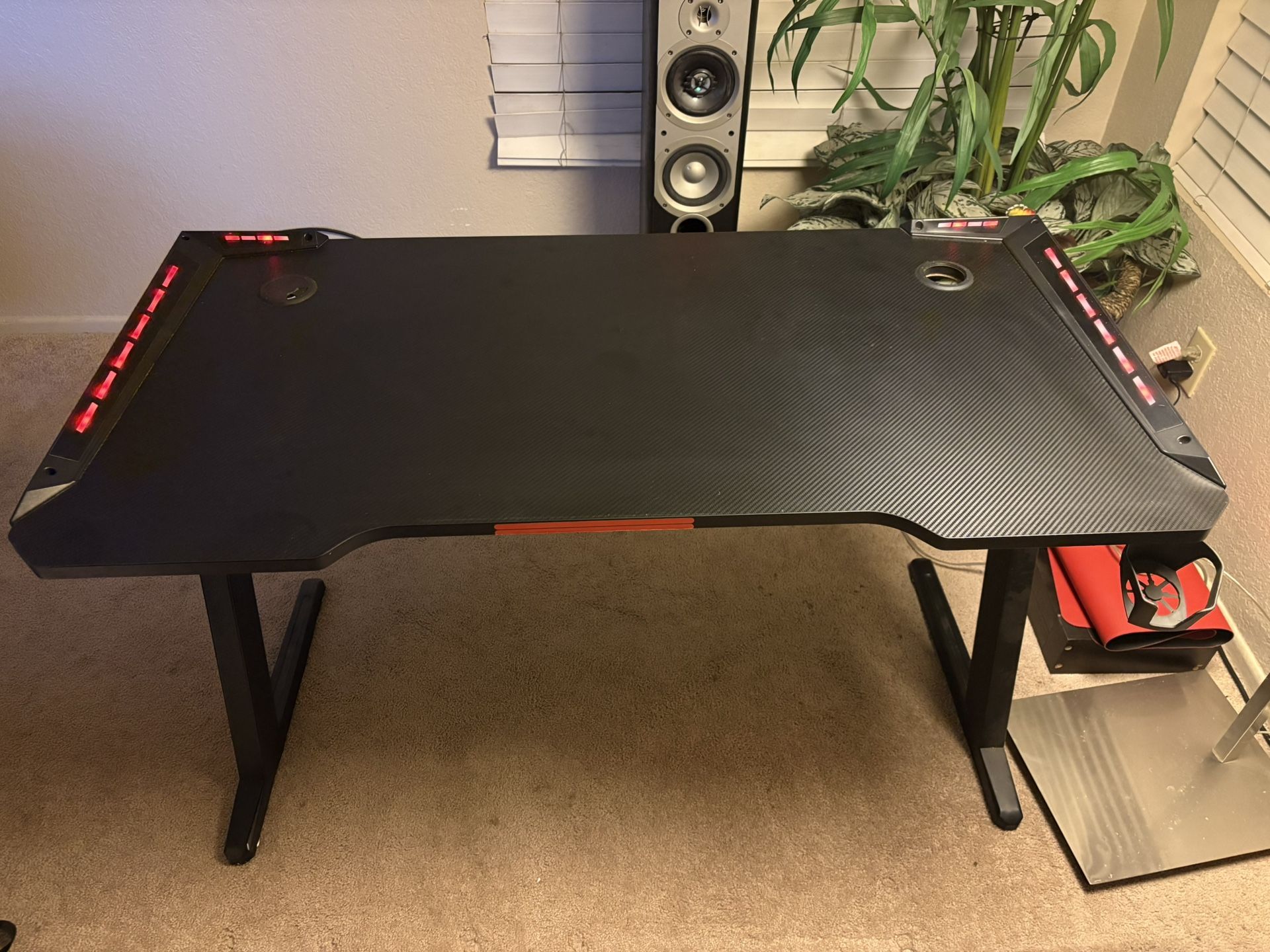 Gaming Desk with RGB Lights and Cupholder