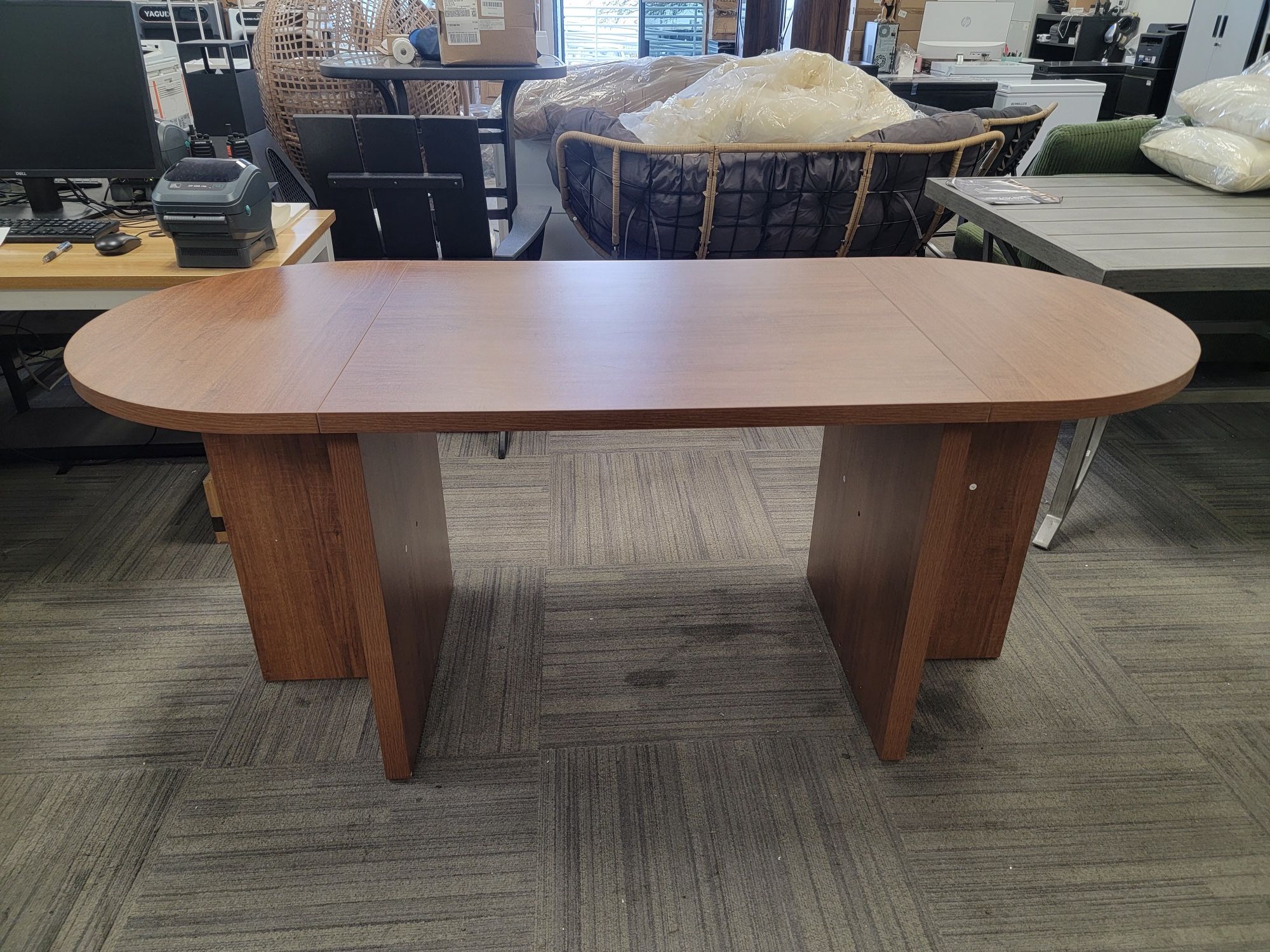 70.8 Inch Dining Table For 4-6 People, Unique Oval Kitchen Table With Triangular Support Base, Rounded Edges, Nylon Protective Foot Pads, Perfect For