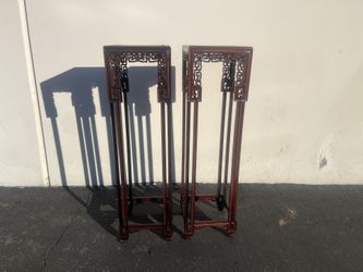 Pair of Beautiful Vintage Chinese Rosewood Carved Square Ru Yi Plant Stands