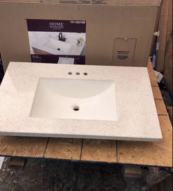 Home Decorators Collection 37 in. W x 22 in. D Engineered Stone Composite White Rectangular Undermount Single Sink Vanity Top in Starry Sky