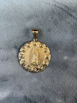 Virgin Mary and Jesus gold plated pendent