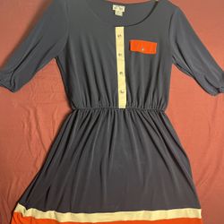 Sweet Storm Dress Women (M)  Blue Orange Fit Flare Mini Dress 