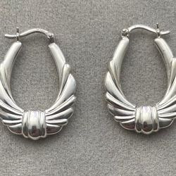 Vintage Sterling Silver (925) Scalloped/Swirl/Puffy Horseshoe/Hoop Earrings