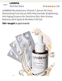 LANBENA Revolutionary Vitamin C Serum for Face, Illuminating Fcae Serum With Niacinamide, Brightening Anti-Aging Essence for Sensitive Skin, Non-Greas