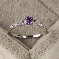 New Size 6 Sterling Silver and Cubic Zirconia with Purple Gemstone Ring