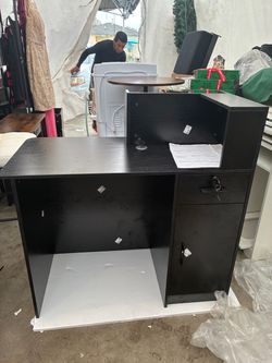 Black desk with LED lights
