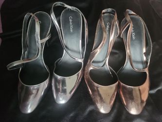 Calvin Klein Marilynn Silver Gray/Pewter Mirror  and Copper Shiny Slingback heels Size 9.5