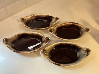 Vintage Hüller Hütte West Germany Pottery Serving Dishes – Set of 4 Brown Drip Glaze
