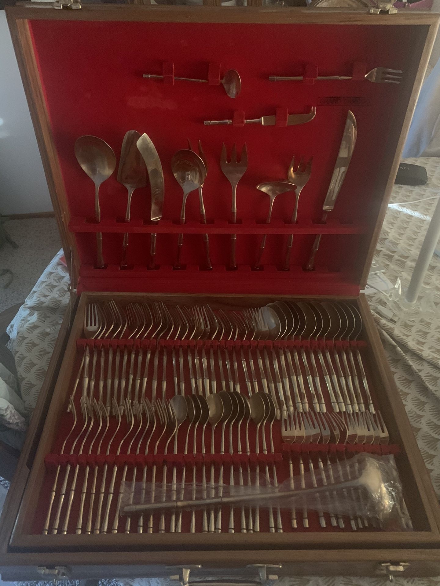Vintage Nickel Bronze Thai Bamboo Silverware Set