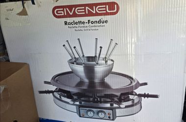 GIVENEU 2-in-1 Fondue Pot & Raclette Grill Set, 8 Person, 1500W, 600ml
Dual Thermostats, Dishwasher Safe, Non-Stick Grill Plate; Cheese & Chocolate Fo