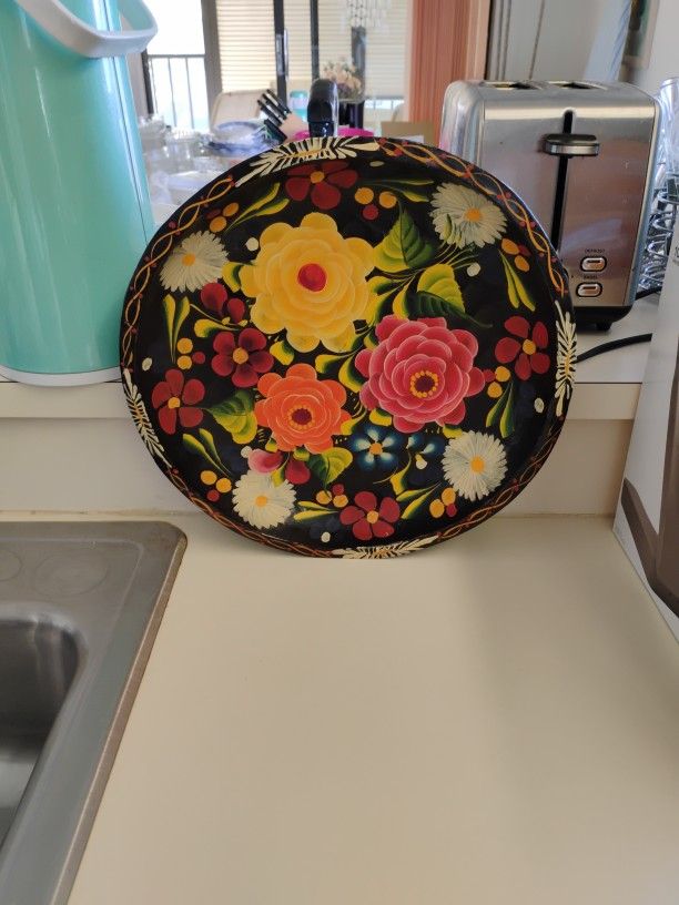 LARGE HAND PAINTED WOODEN BOWL