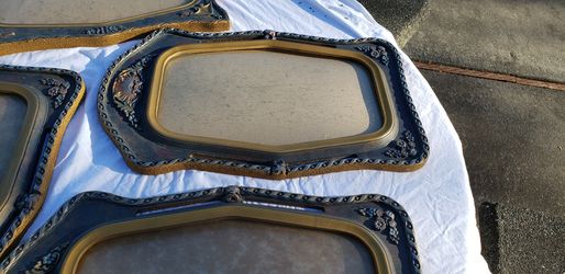 Three matching curve glass painted plaster picture frames excellent condition