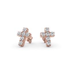 14k Solid Gold & White Diamond Squared Pico Cross Earring