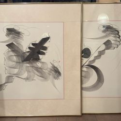 Set of two framed traditional Chinese bird art pieces.  Each artwork features detailed birds perched on flowering branches with classic calligraphy an