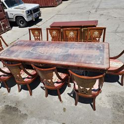 Ornate Dining Table Set with 10 Chairs and Buffet