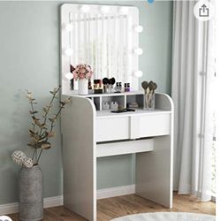 (NEW) Tribesigns Vanity Table Set with Lighted Mirror, Makeup Vanity Dressing Table with 9 Cool Light Bulb, Modern Dressing Table Dresser Desk with Dr