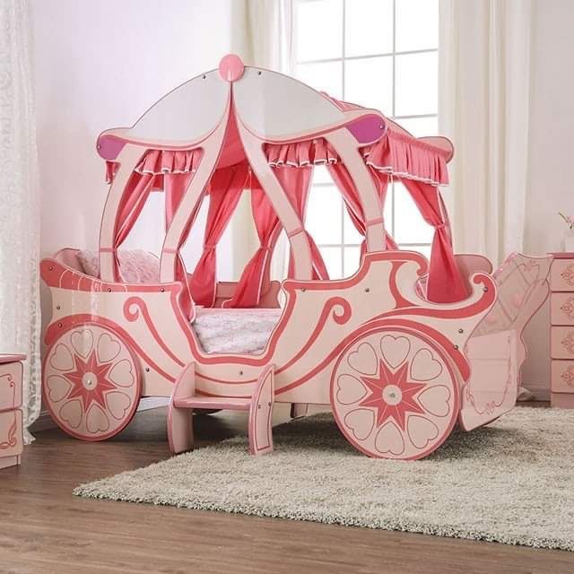 PRINCESS CARRIAGE DESIGN PINK TONES TWIN SIZE BED CAMA CARROSA KIDS FURNITURE