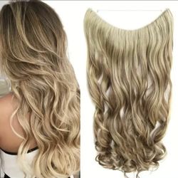 Hair Extensions 22 Inch Invisible Wire Secret Hairpieces Long Curly Wavy Hair Extensions Brown Hairpiece With Highlights For Women