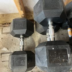 95LB Tru Grit Rubber Hex Dumbbell Pair
