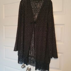 Apt. 9 Cover-Up Black Crochet With Tassels