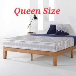 Queen Size 12" Solid Wood Platform Bed Frame w/Wooden Slats (No Box Spring Needed), Natural