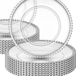 Zopeal 18 Pcs Plastic Beaded Charger Plates 13 Inch Round Dinner Chargers Silver