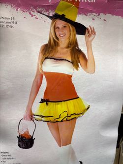 New, Adult Women’s Candy Corn Witch Costume Size S-M