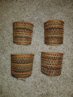 Vintage Rattan Cup Holder/Cozy x 4