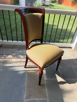 Mahogany Dining Chair with Gold Striped Upholstery