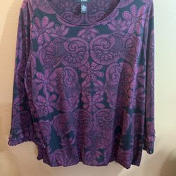 Alfani Purple & Black Floral Paisley Blouse - XL