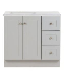 Bannister 37 in. Single Sink Pearl Gray Bath Vanity with Granite-Look Colorpoint White Cultured Marble Top (Assembled