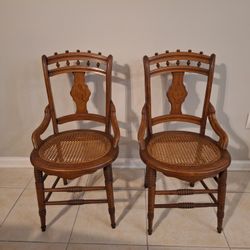 Set Of 2 Antique Victorian Wood Chairs With Caned.seats