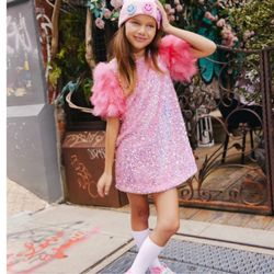 Lola And The Boys Pink Sequin Party Dress 