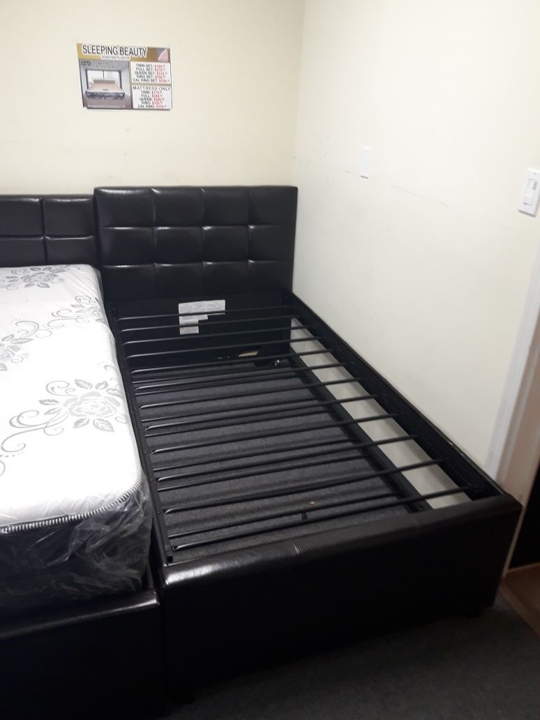 Black leather twin twin bed frame