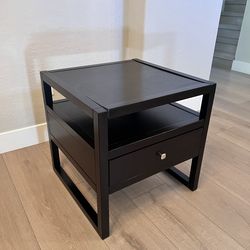 Solid Wood Espresso Black Side Table Nightstand w/ Storage Drawer and 2 Shelves