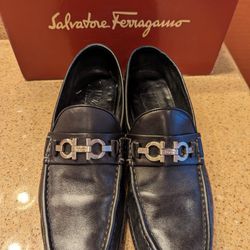 Men's Authentic Ferragamo Shoes Vintage Color Black Size 9 And 1/2d In Great Condition