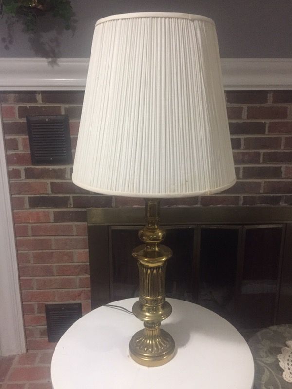 Brass Table Lamp with White Lamp Shade